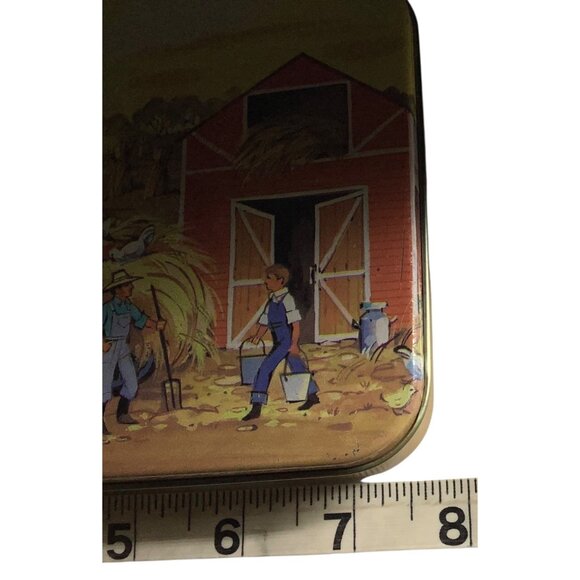 Vintage Farm Scene Collectible Storage Tin The Tin Box Company 1983 7.5"x4" - Picture 4 of 5